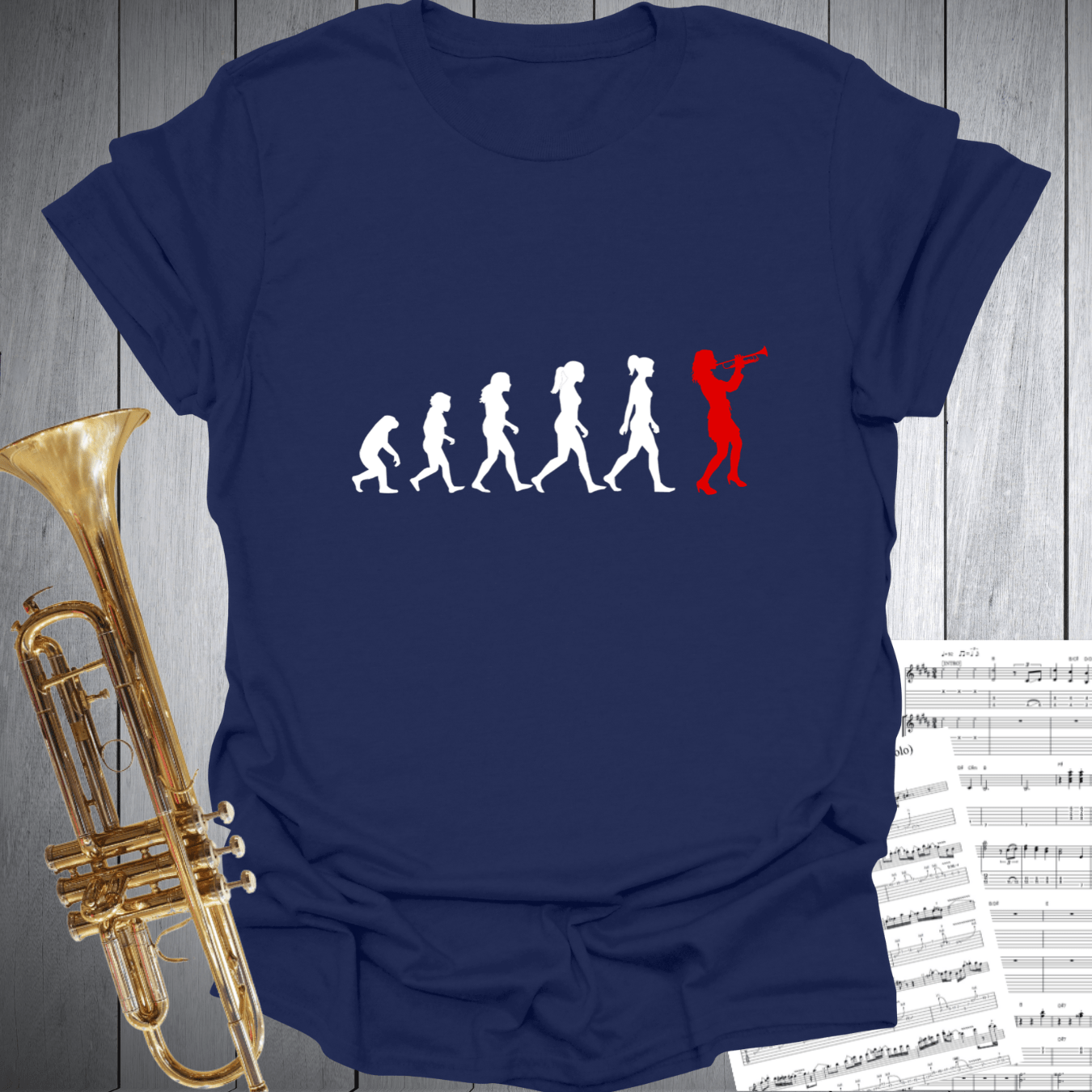 Printify T-Shirt Navy / S Evolution of a Woman Trumpet Player T-Shirt