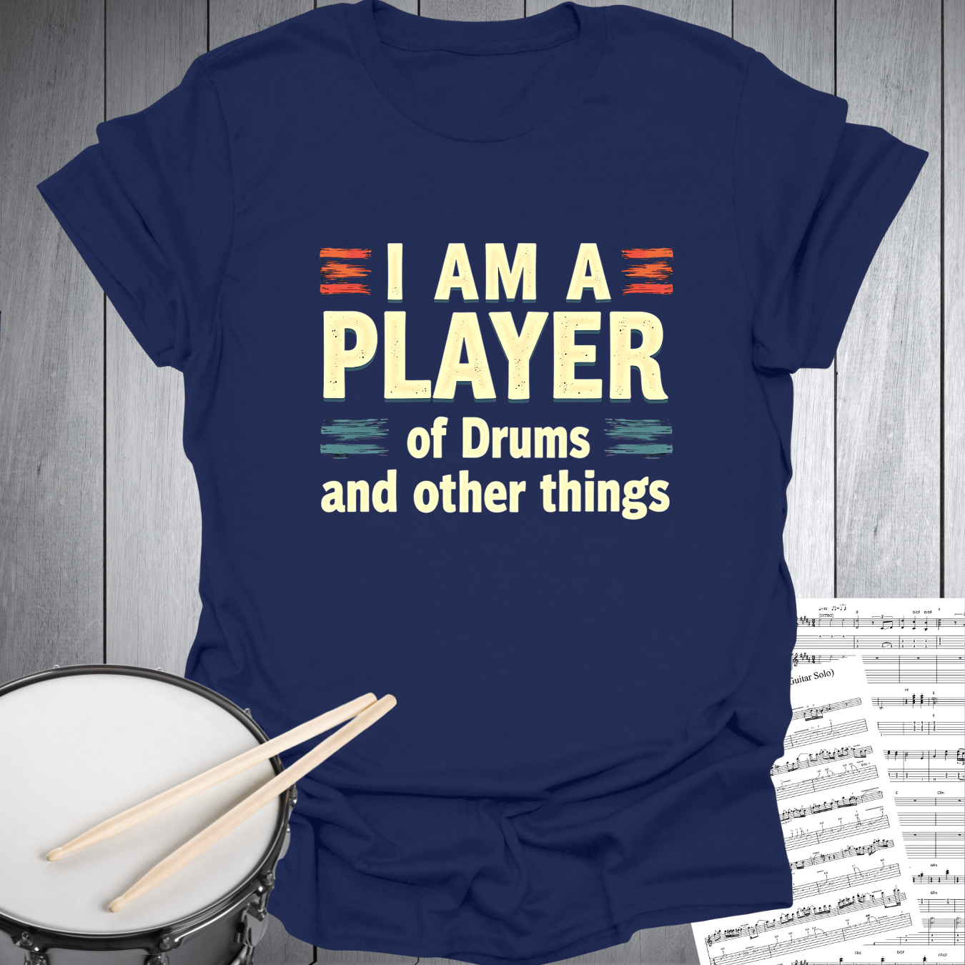 Printify T-Shirt Navy / S I am a Player of Drums T-Shirt
