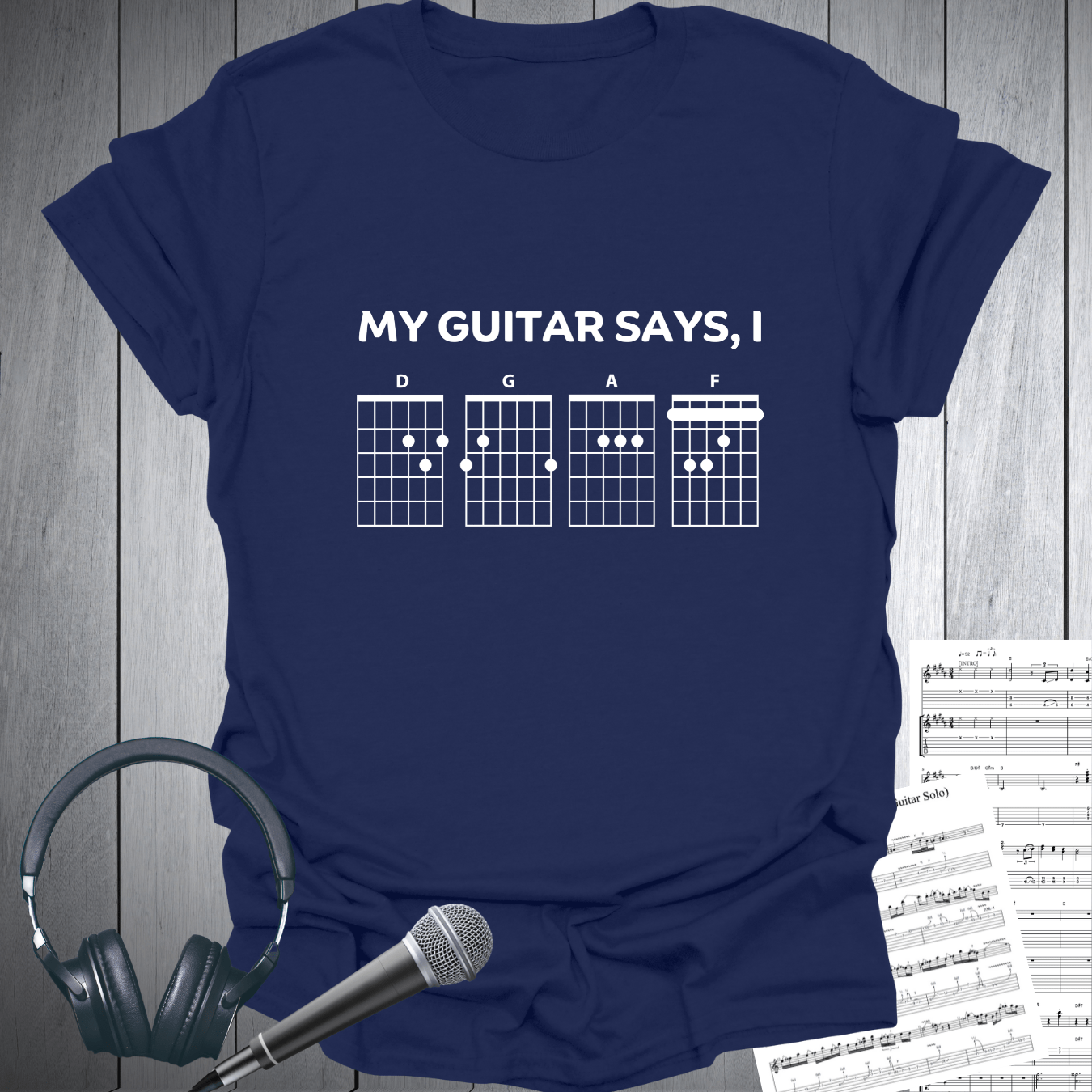 Printify T-Shirt Navy / S My Guitar Says, I DGAF  Cheeky Music T-Shirt