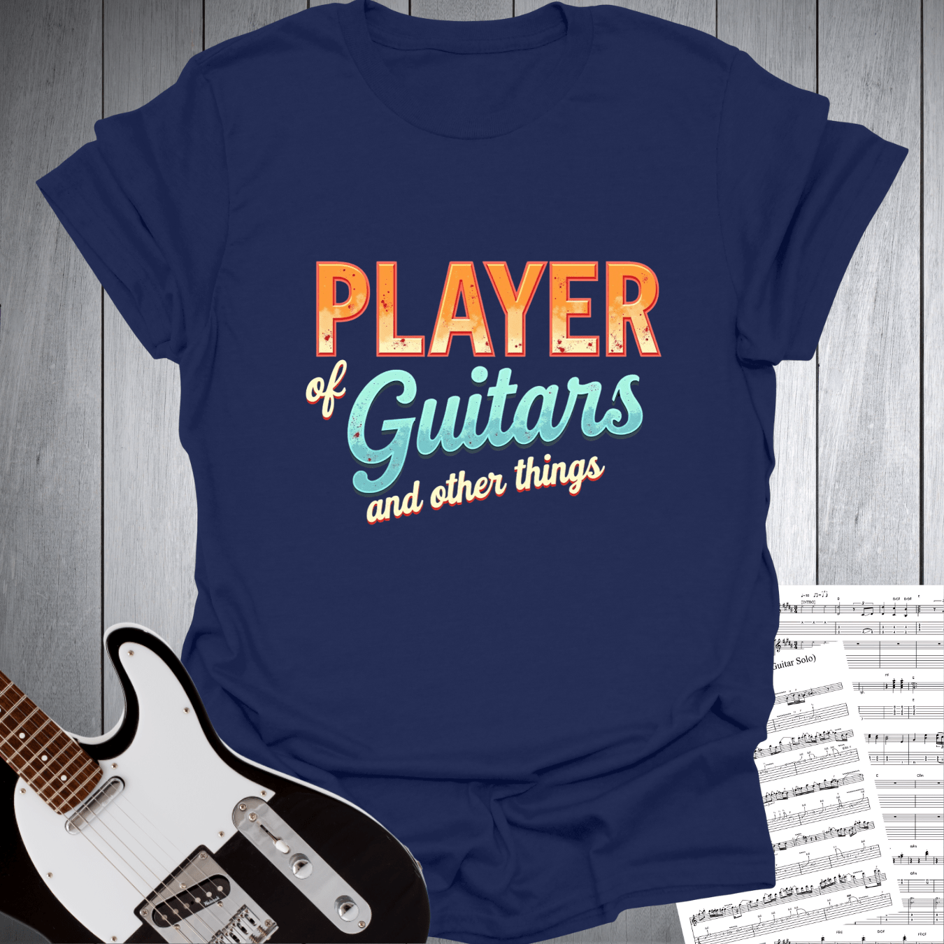 Printify T-Shirt Navy / S Player of Guitars T-Shirt - Gift for Musicians