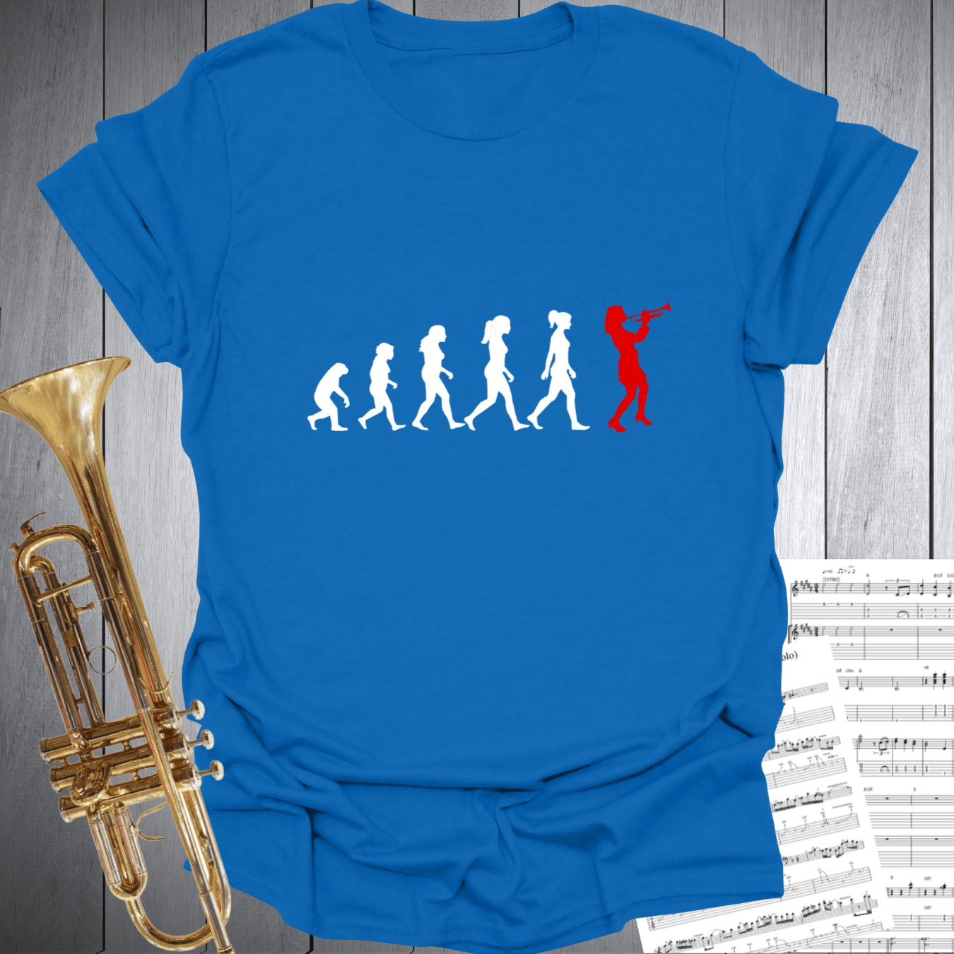 Printify T-Shirt Royal / S Evolution of a Woman Trumpet Player T-Shirt