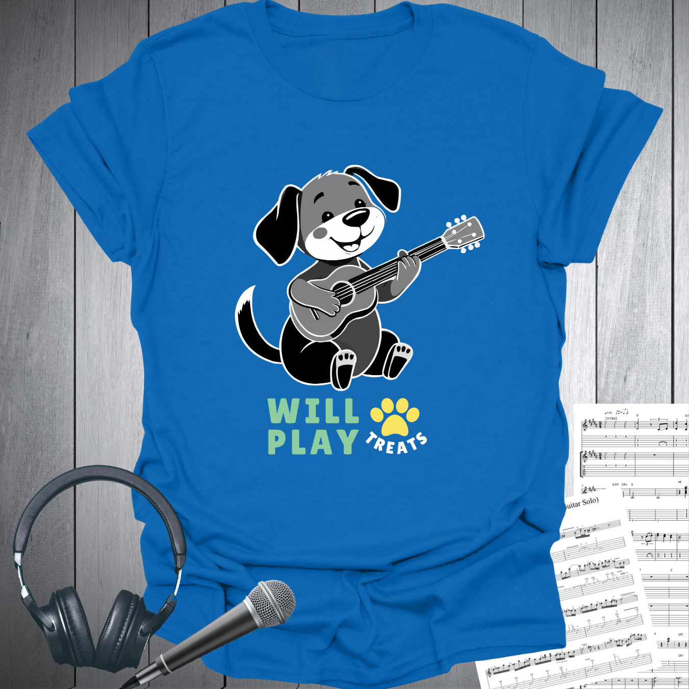 Printify T-Shirt Royal / S Will Play PAW Treats Dog Lover Guitar T-Shirt
