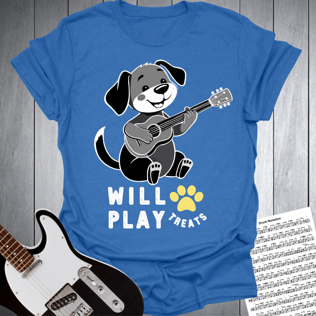 Printify T-Shirt Royal / S Will Play PAW Treats Dog Lover Guitar T-Shirt