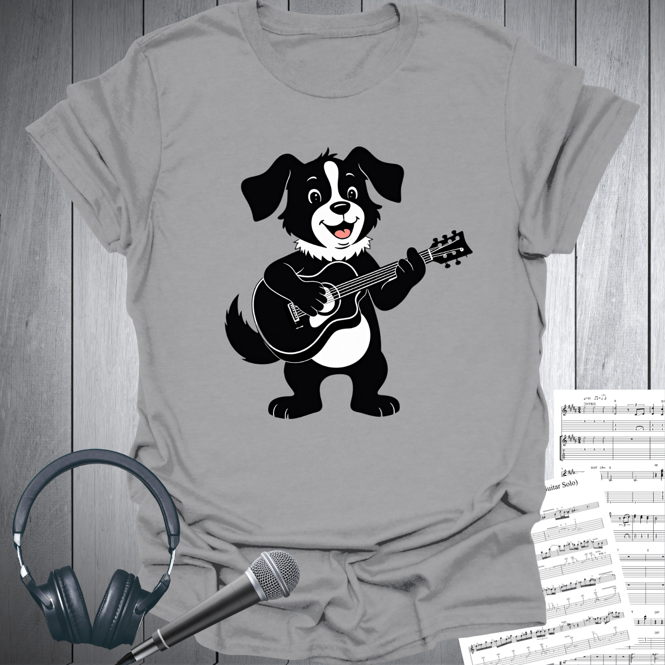Printify T-Shirt Sport Grey / S Cute Dog Playing Guitar T-Shirt