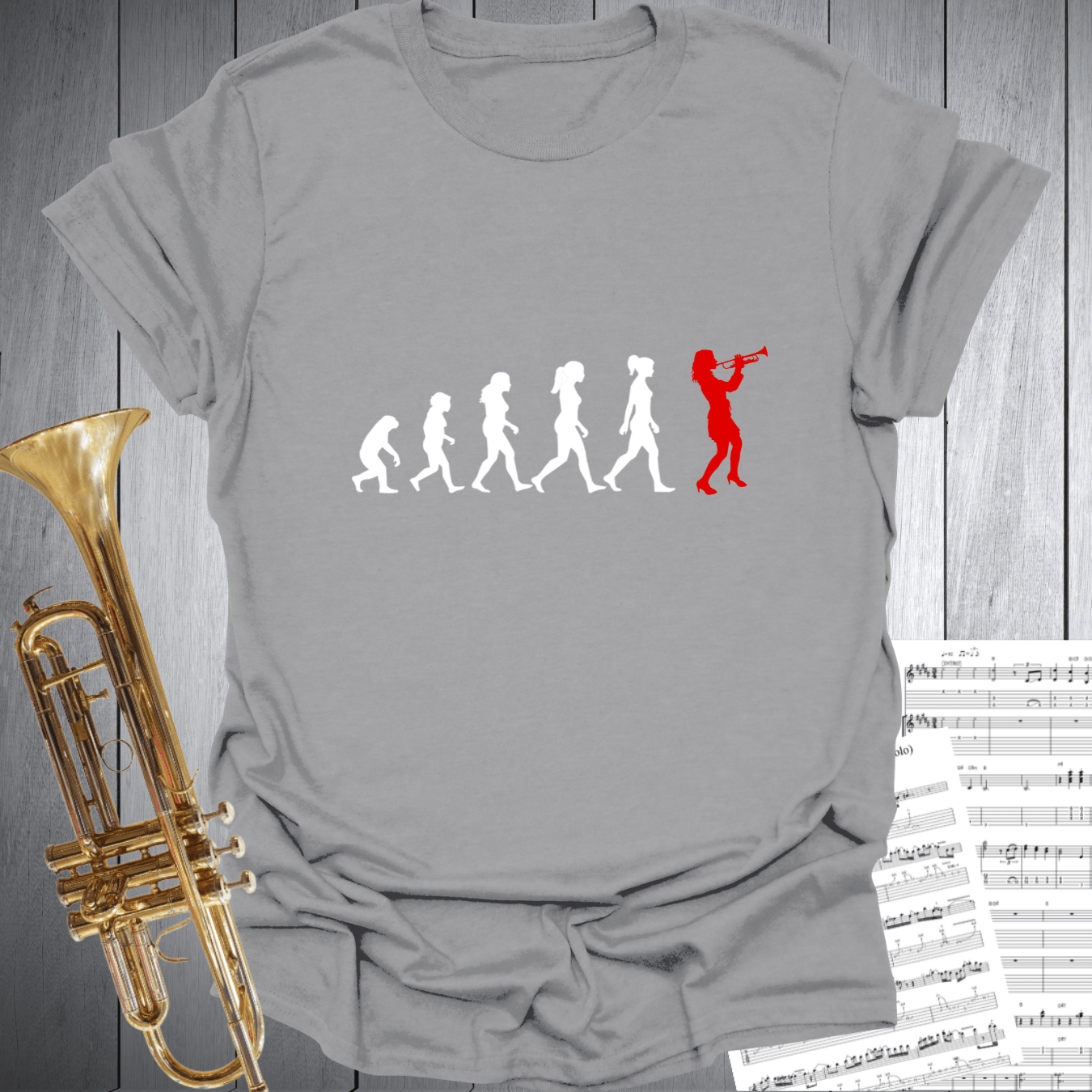 Printify T-Shirt Sport Grey / S Evolution of a Woman Trumpet Player T-Shirt