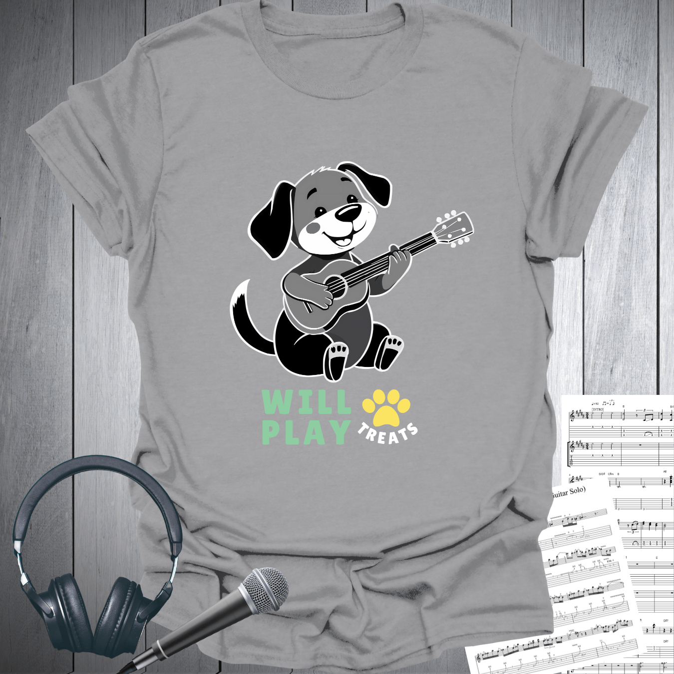 Printify T-Shirt Sport Grey / S Will Play PAW Treats Dog Lover Guitar T-Shirt